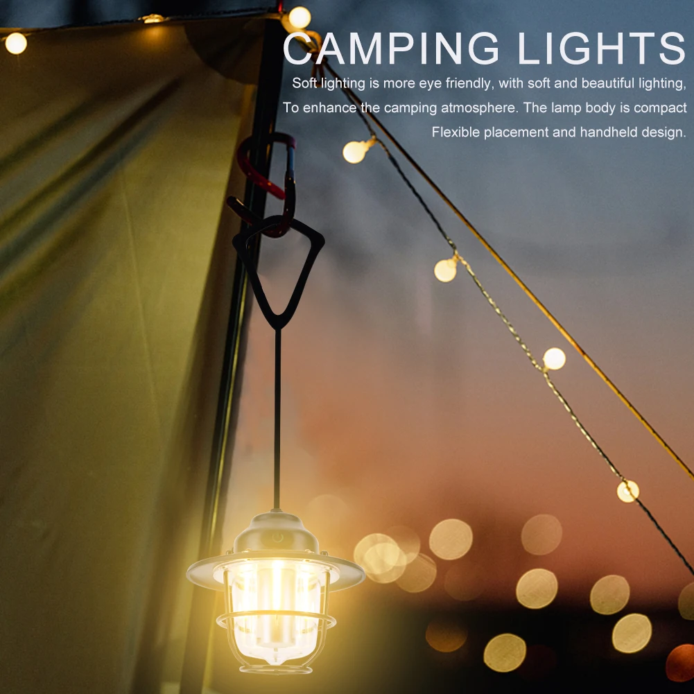 LED Retro Camping Light 1200mAh Rechargeable Emergency Light Portable Tent Hanging Lamp Stepless Dimming Desk Lamp for Outdoor