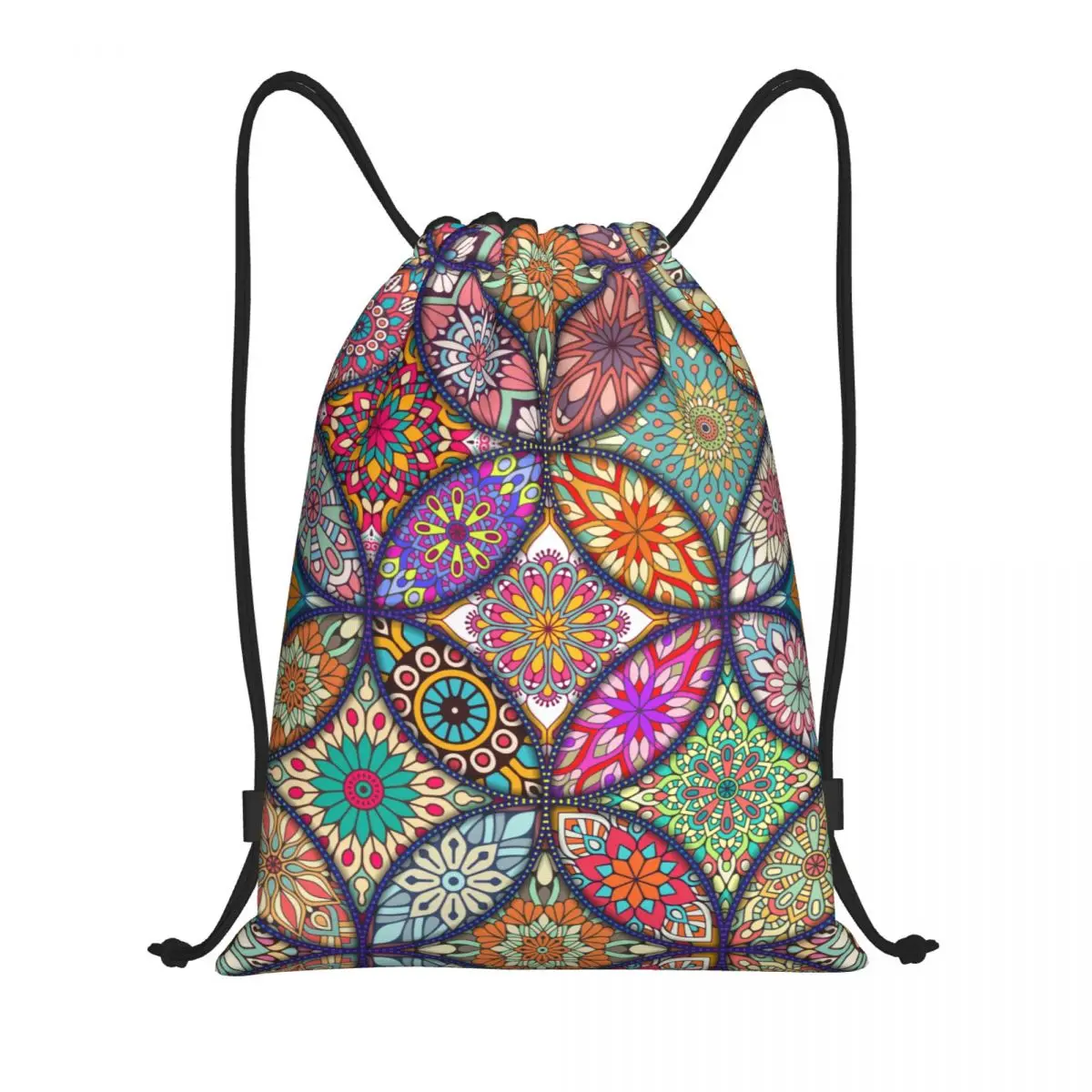 Custom Arabic Indian Ethnic Floral Mandalas Pattern Drawstring Bags for Shopping Yoga Backpacks Women Men Sports Gym Sackpack