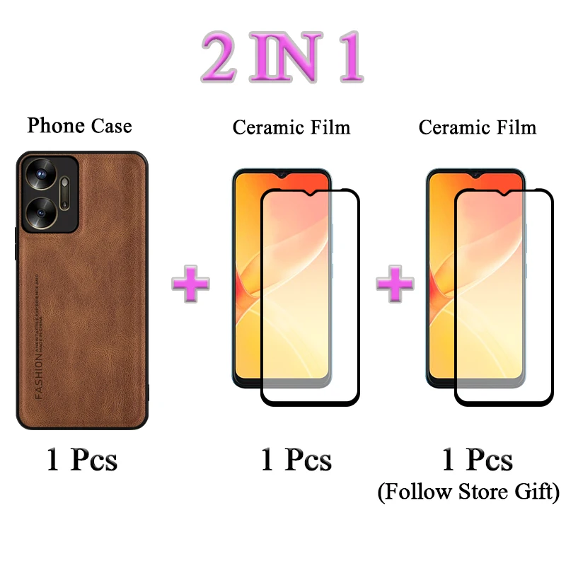 2 IN 1 For Infinix Note 30 Pro 4G Case Lambskin Texture Leather Casing With Two Piece Ceramic Screen