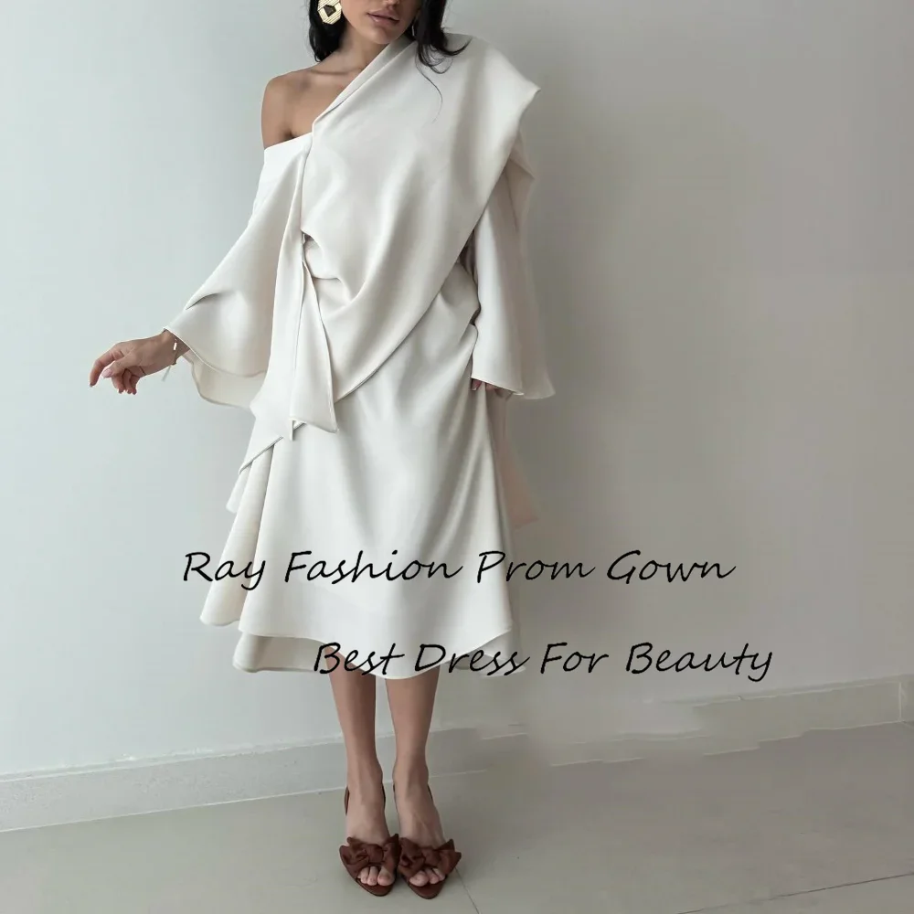 

Ray Fashion A Line Evening Dress One Shoulder With Off Shoulder Tiered Tea Length For Formal Occasion Saudi Arabia فساتين سهرة