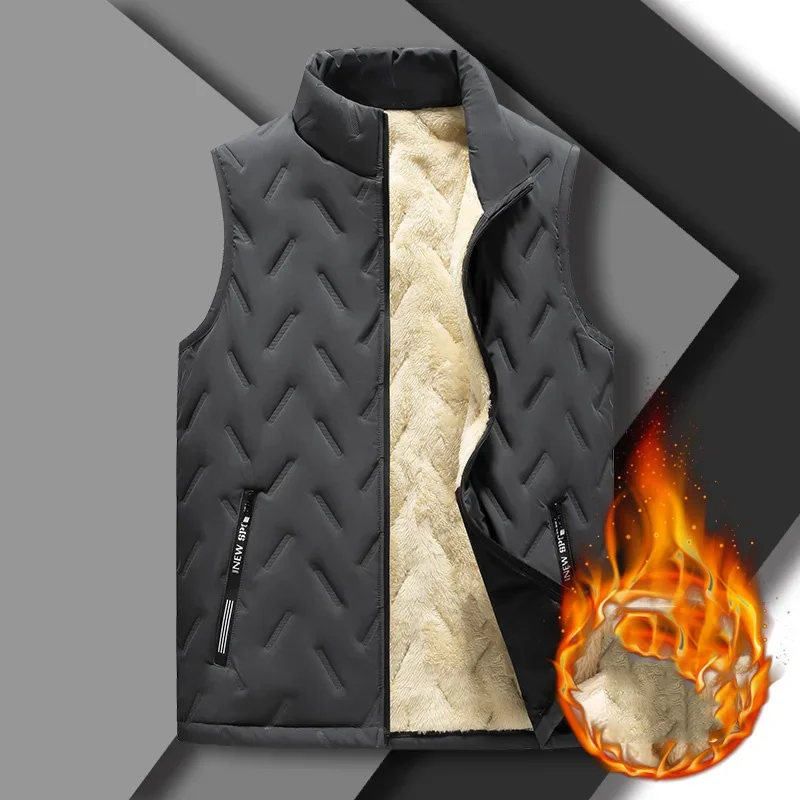 Winter Man Vest New Thicken Fleece Cold-proof Stand Collar Male Waistcoat Simple Solid Color Zipper Sleeveless Versatile Coat