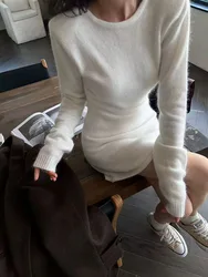 Sexy Backless Knitted Mini Dress Women Y2K Fashion Streetwear Long Sleeve Sweater Dress Korean Elegant All-Match Knit Vestidos