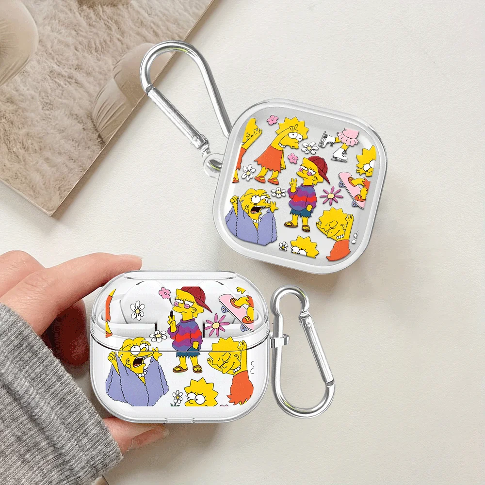 Fundas transparentes para auriculares con gancho para Samsung Galaxy Buds 4Pro 4 Pro Live 2Pro 3Pro 3 FE 2 The Simpsons Lisa