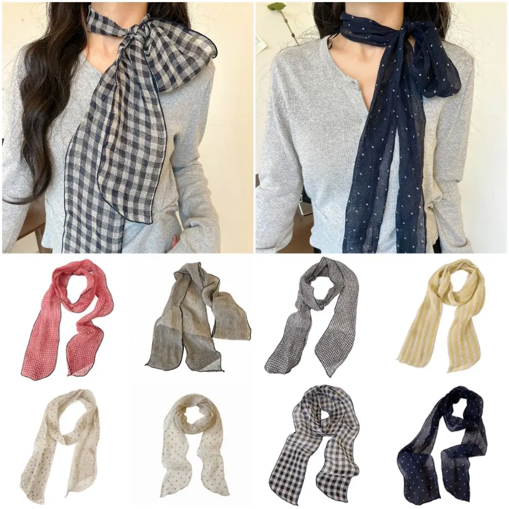 

Multicolor Long Scarf Plaid Stripped Dots Flower Photo Props Scarves Cloth Art Versatile Neckerchief Commutting Shopping