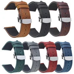 Crazy Horse Genuine Leather Watch Band 18mm 19mm 20mm 21 22mm 24mm Retro Cowhide Watch Strap Buttefly Buckle Wristband