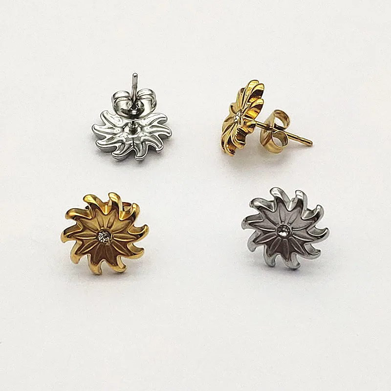 Wholesale 50pcs Stainless Steel Popular Earrings For Women Geometric Rhineston Flower Earring Stud Fashion Elegant Jewelry Gifts