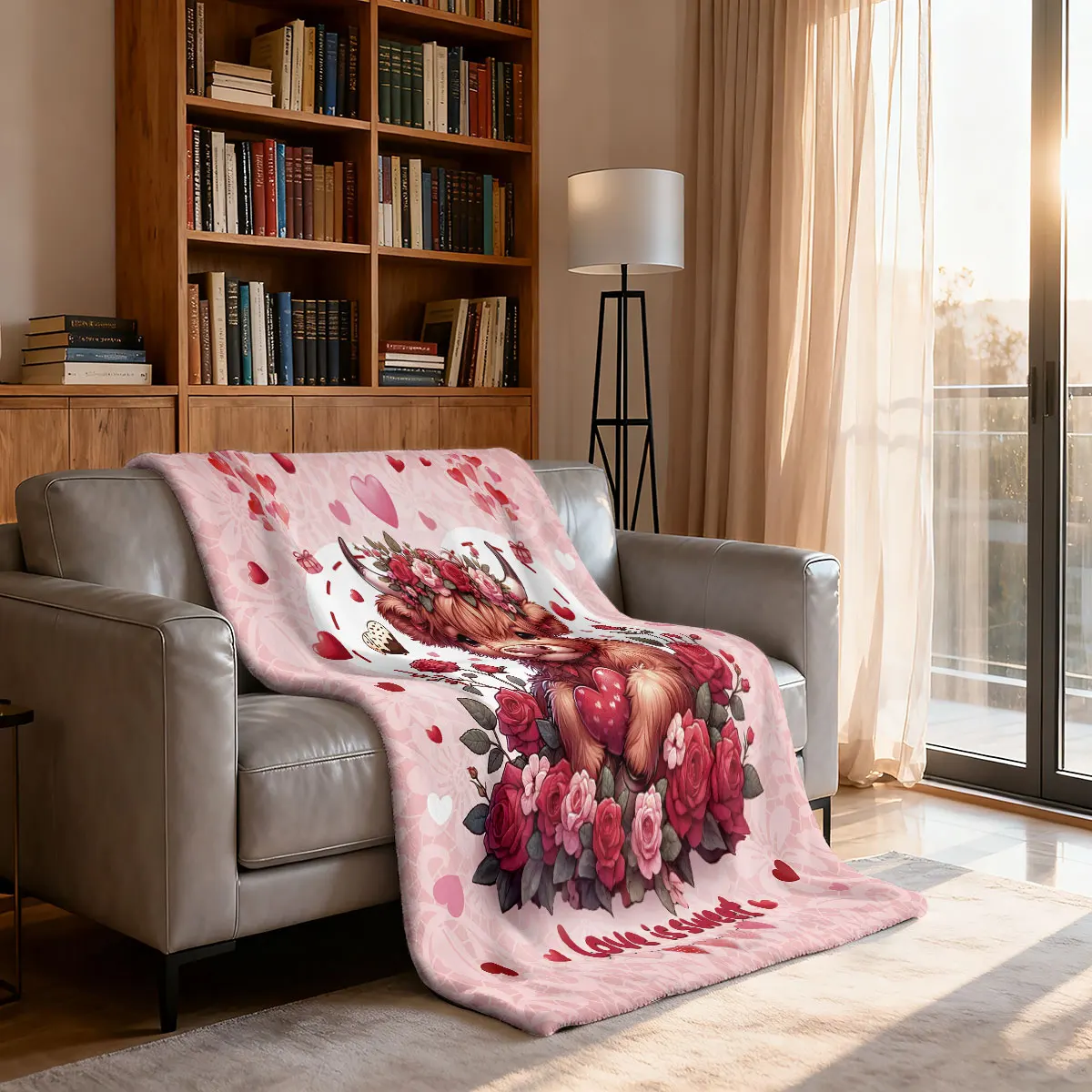 قطعة واحدة من بطانية الفانيلا المطبوعة على شكل بقرة مرتفعة لعيد الحب الوردي بأحجام مختلفة، بطانية ترفيهية مريحة وقيلولة قابلة للغسل في الغسالة