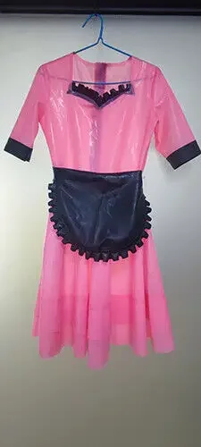 

100% Latex Rubber Rosa Maid Kleid Cosplay Rock Dress 0.4mm fashion