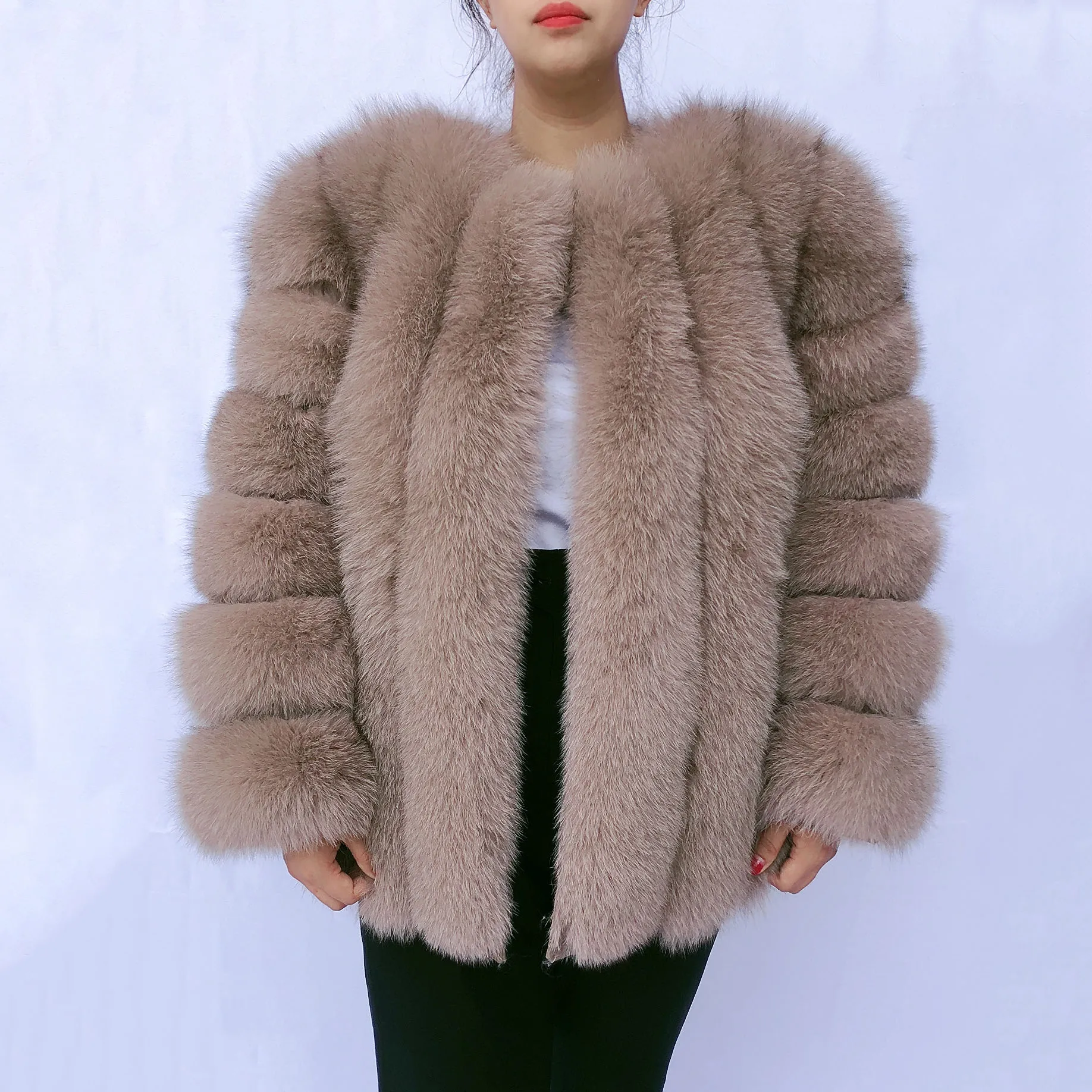 Real fox fur coat women's autumn and winter vertical bar natural fox jacket new fashion silver fox fur coat free postage