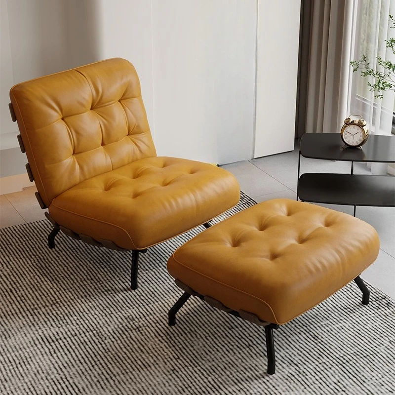 Light luxury small apartment household living room balcony lazy sofa hotel leather log soft bag sofa chair retro leisure