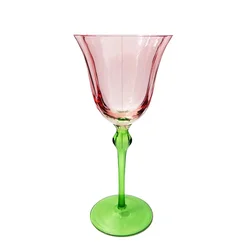 1 Piece Vintage Goblet 320ml Elegant Pink Flower Style Green Stem Two Tone Glass Goblet Red Wine Champagne Glasses Cup