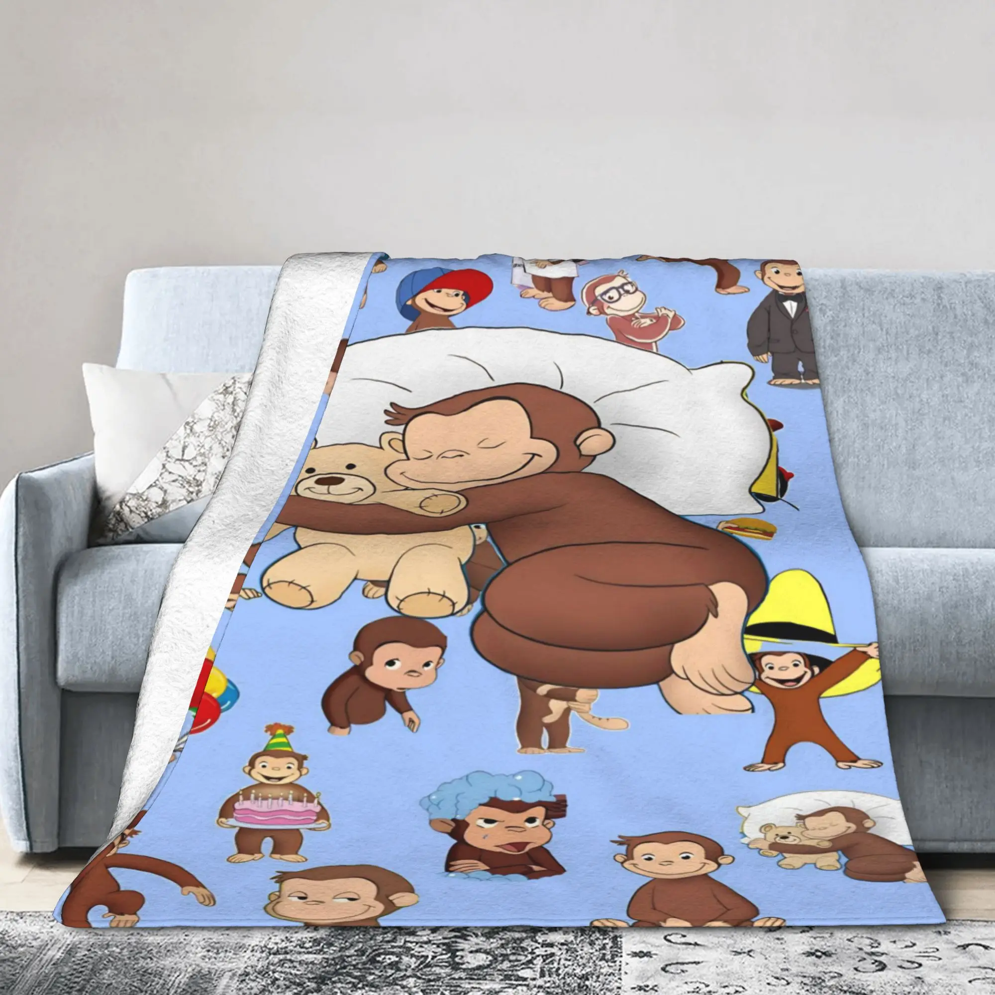 Comfortable Curious George African Monkey  Blanket Stuff Sofa Decorative  Throw Blanket Ultra-Soft Coral Fleece Plush for Car