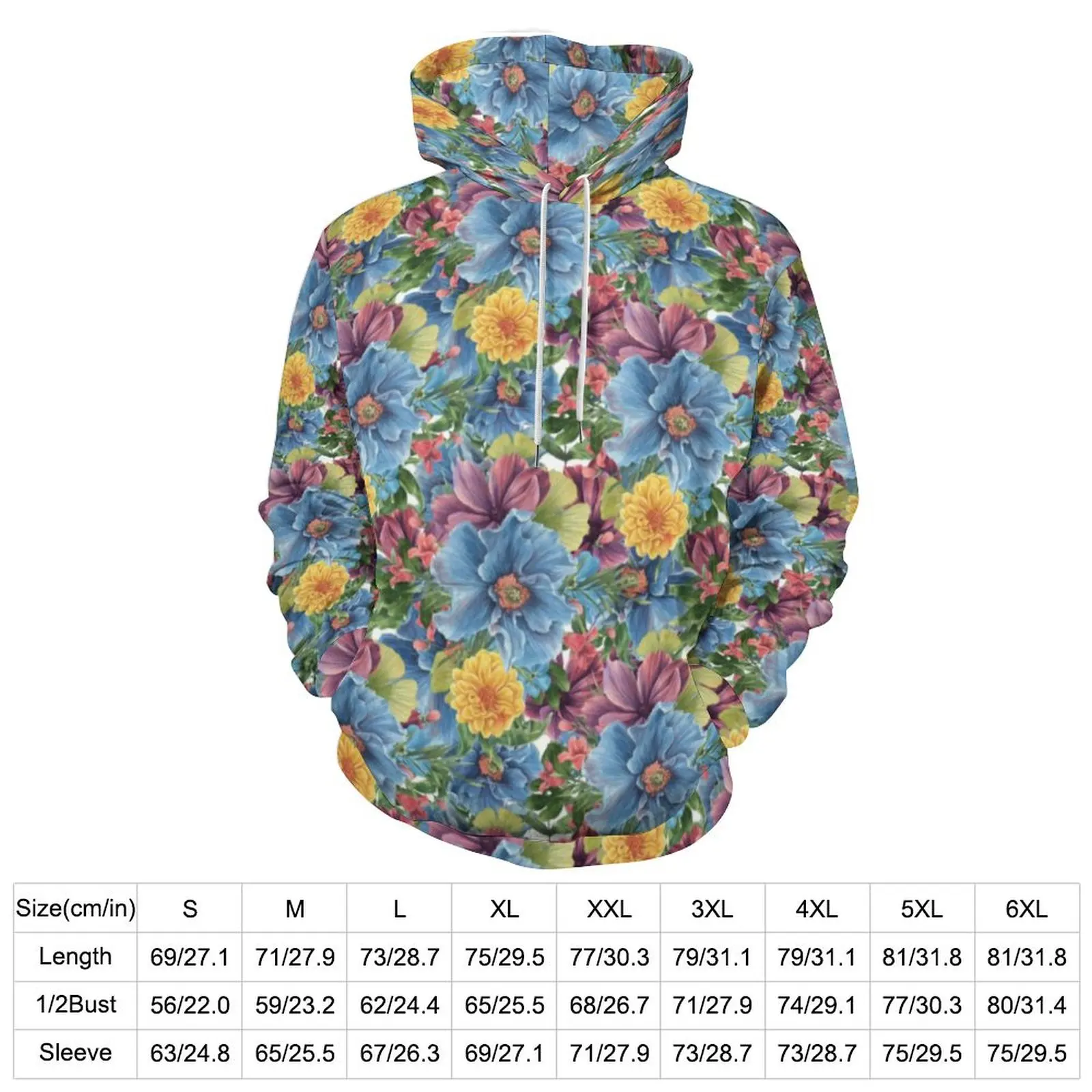 Colorful Flower Loose Hoodies Elegant Floral Print Streetwear Pullover Hoodie Man Long-Sleeve Trendy Graphic Hooded Sweatshirts