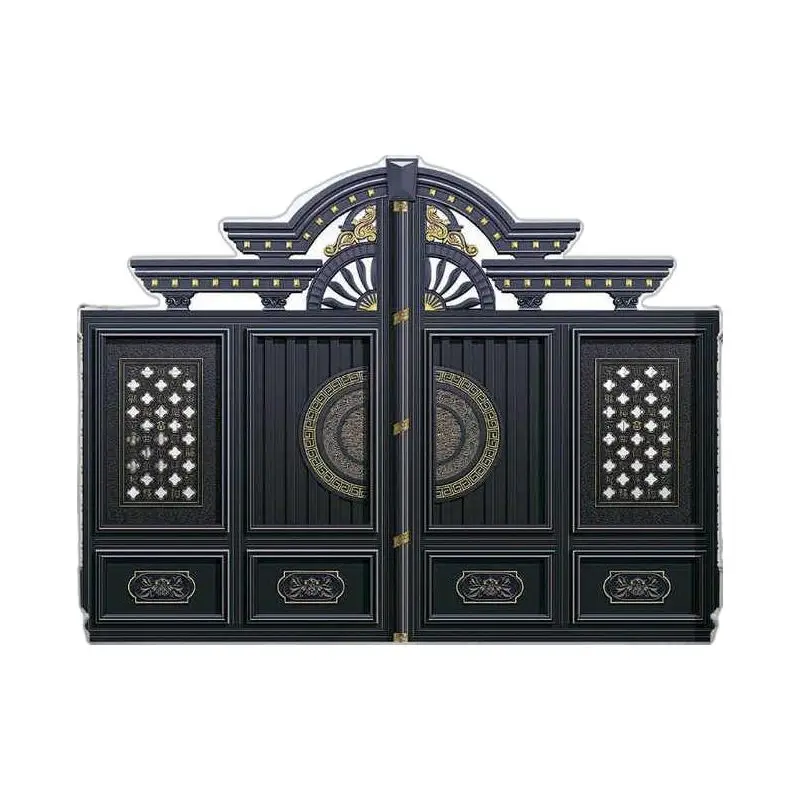 Customized Low MOQ Wrought Iron Frame Double Swing French Design Driveway Gate Modern Classic Luxury Powder Coated Apartment