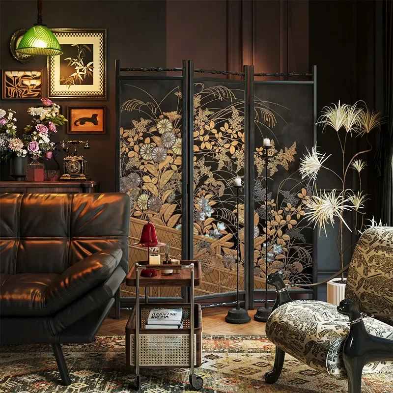 for French Movable Folding Screen Entrance Partition Antique Furniture Divider for Living Room Customizable