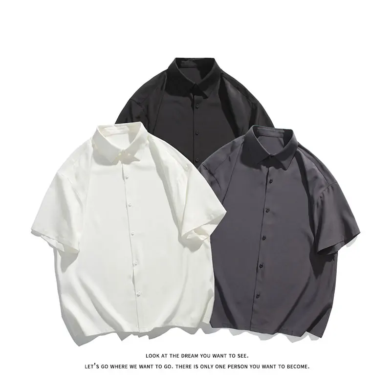 

Korean Fashion Men's Shirts,Short Sleeve Casual Button Down Shirt for Men,Smooth Oversize Man Clothing