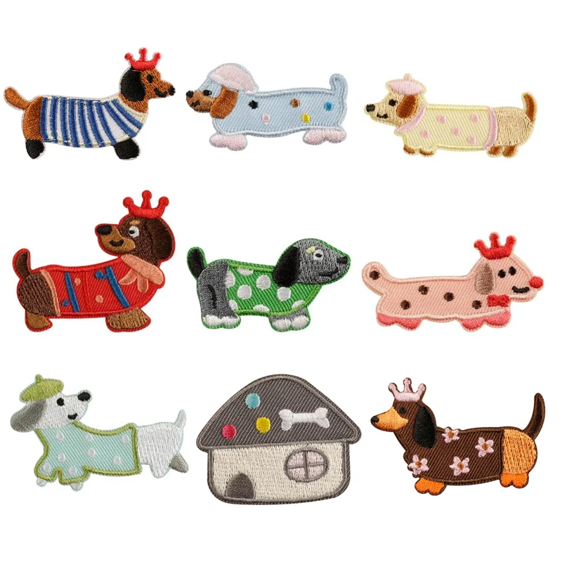 

1 Piece Cute Dachshund Embroideried Dog Patches for Girls Bag DIY Small Glue Sticker for Kids Clothes Hairclip Designer