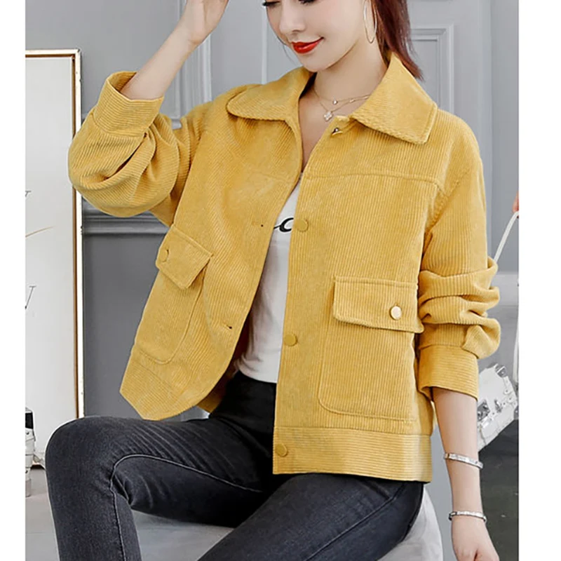 

Fashion Lapel Button Pockets Solid Color Corduroy Jackets Female Clothing 2024 Autumn Winter New Loose Korean Tops Casual Coats