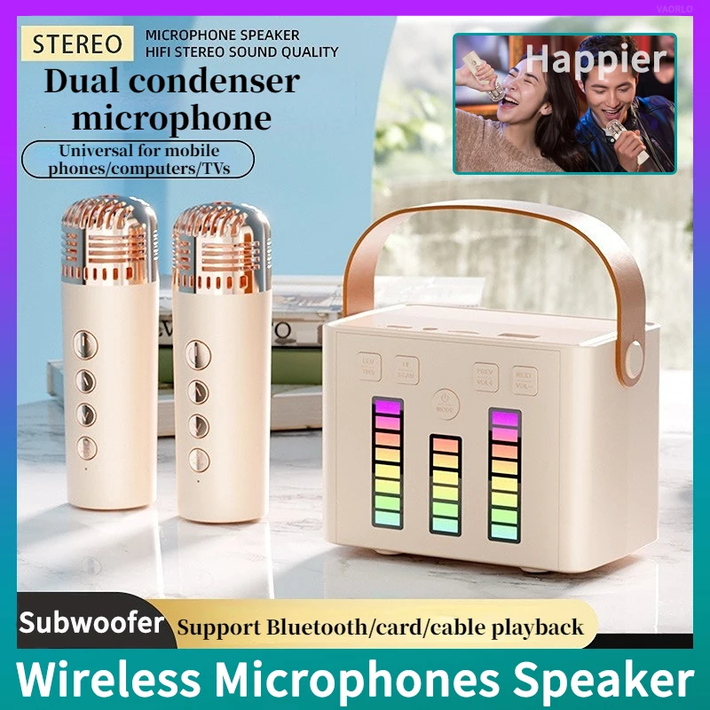 Беспроводной караоке Bluetooth PA динамик микрофоны машина светодиодный окружающие огни Поддержка TF/U-Disk/AUX Play KTV DSP звуковая система