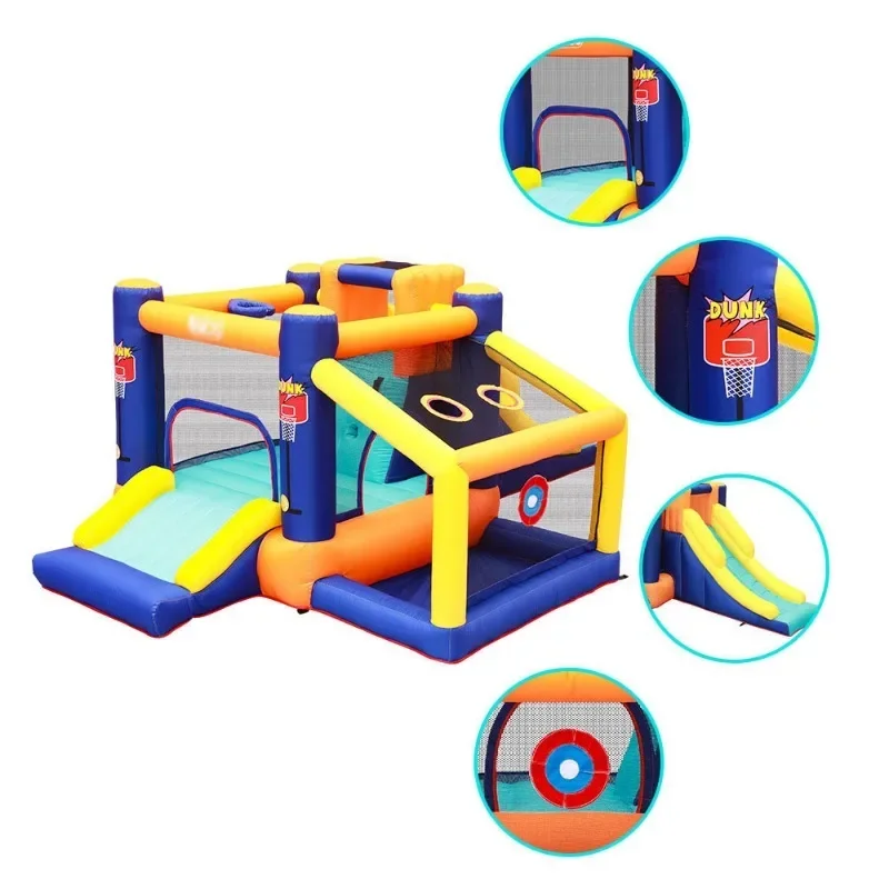 Inflatable bounce house with Slide Kids Jumping Castle Yard Playhouse with Blower Children toy Basketball Rim Football Goal