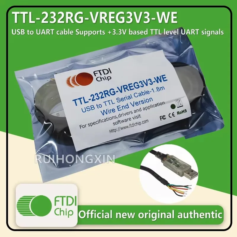 TTL-232RG-VREG3V3-WE FTDIchip data cable USB to UART cable Supports +3.3V based TTL level UART signals