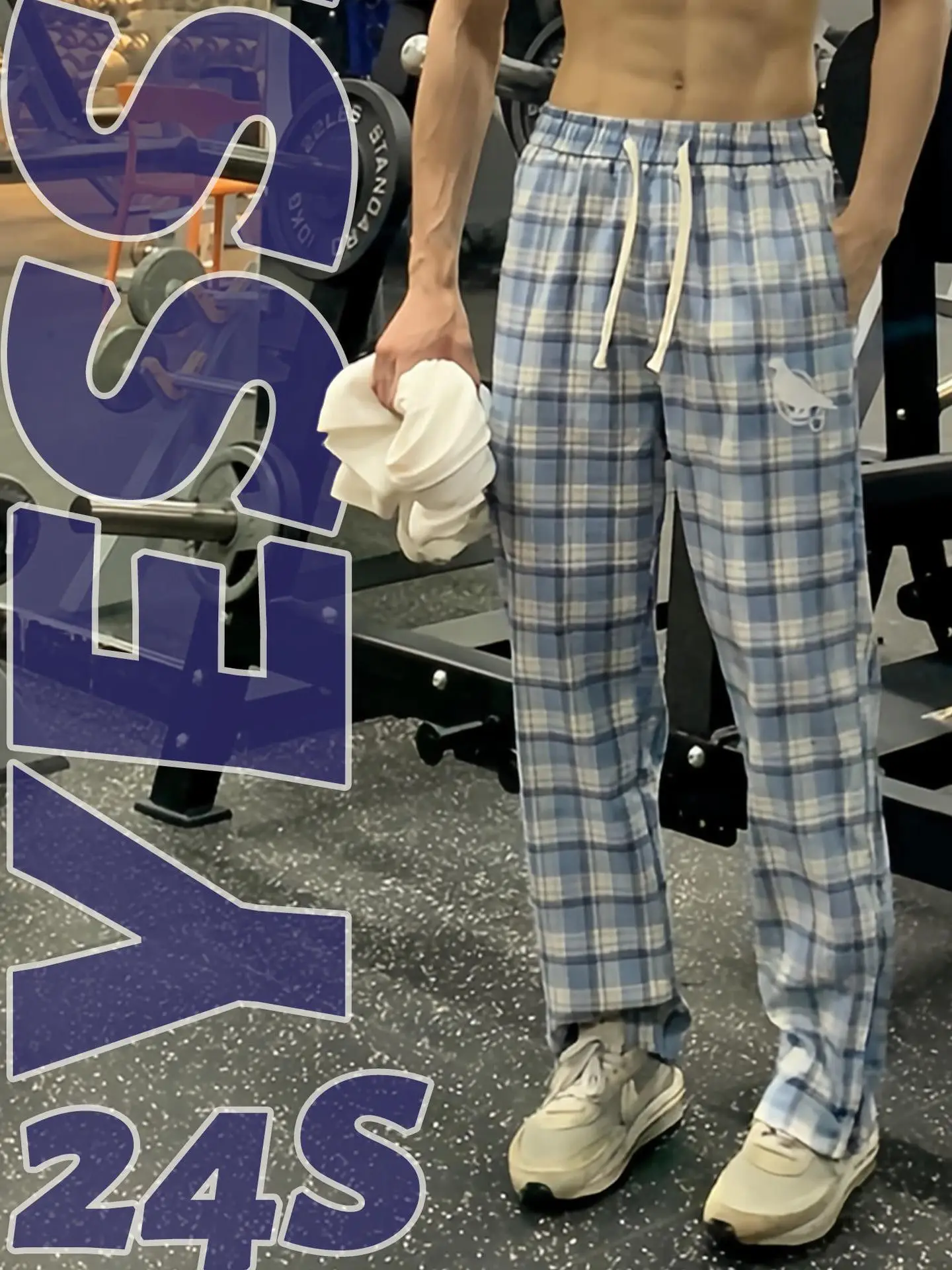 

Summer New Blue Plaid Wide Leg Pants Casual Home Wear for Men And Women Student Versatile Loose Long Trousers Straight Cut