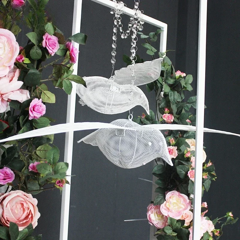 New wrought iron luminous flying bird ceiling decoration wedding props with wings sky stage pendant wedding