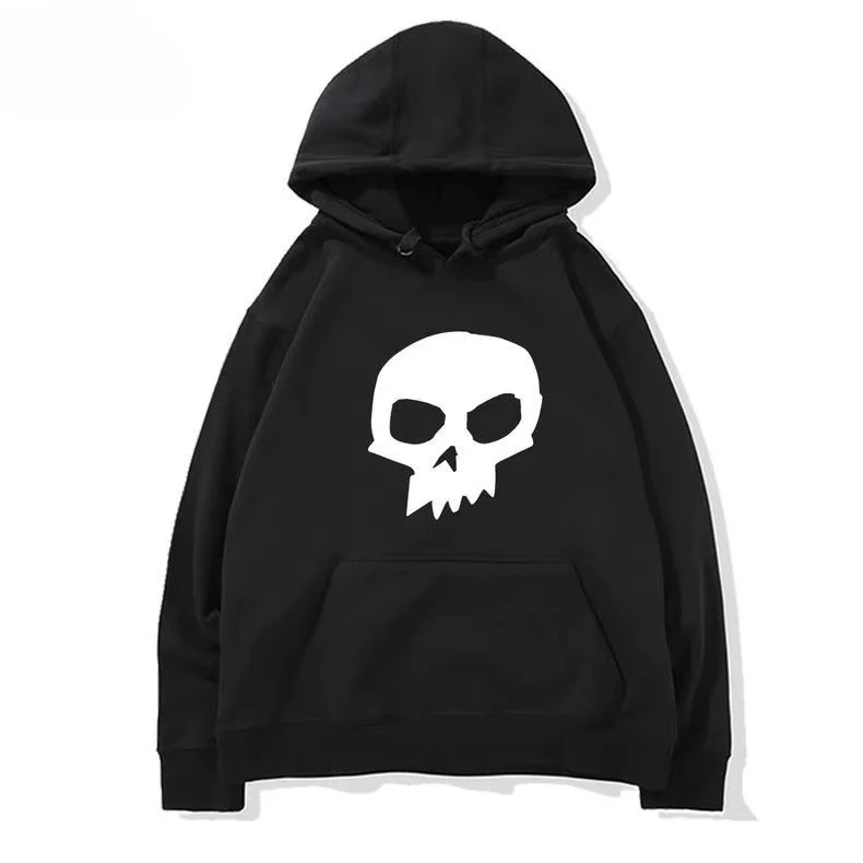 

A loose and trendy men's and women's streetwear with a skull print hooded sweatshirt for the 2025 autumn/winter season