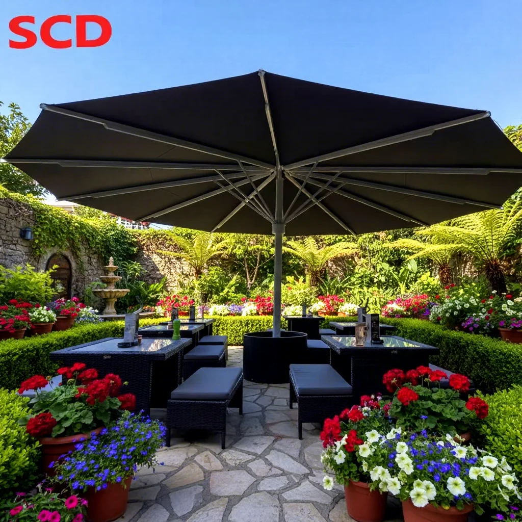 

4*4 Square 5*5Meter Outdoor Beach Automatic Cafe Restaurant Outdoor Large Big Parasol