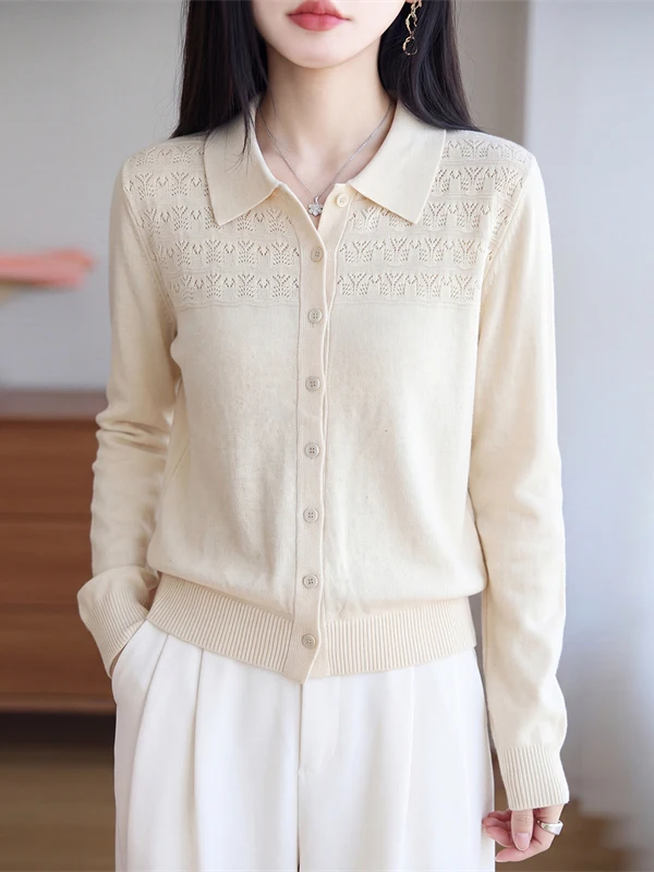 Exquisite Ultra-Fine Spun Wool Knitted Open Cardigan Women's  Collar Shirt Sweater Casual Top Fashionable Autumn Wear