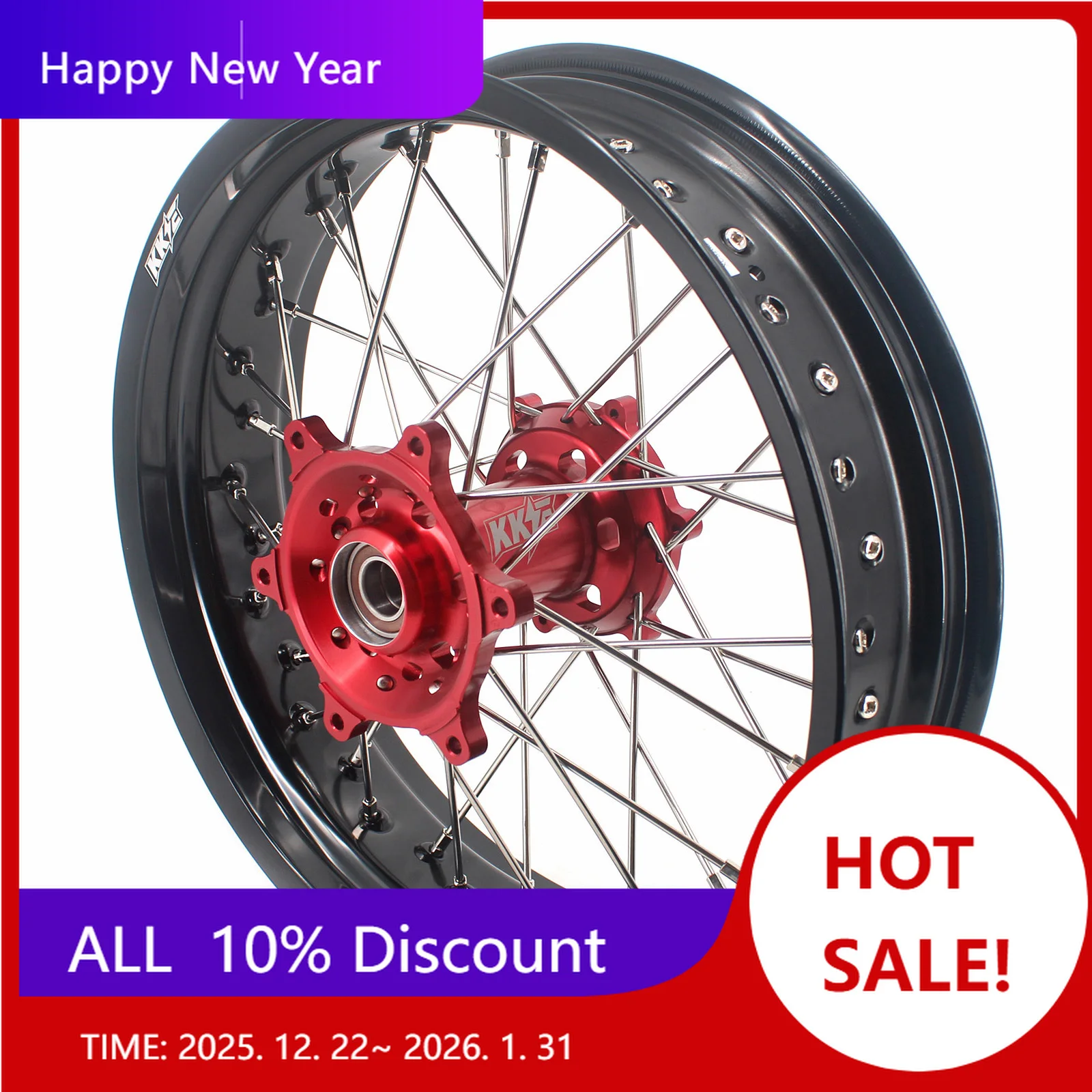 

【2025】 17-дюймовый набор колес Supermoto со спицами для 2018-2020, алюминиевый анодированный красный ступичный черный обод