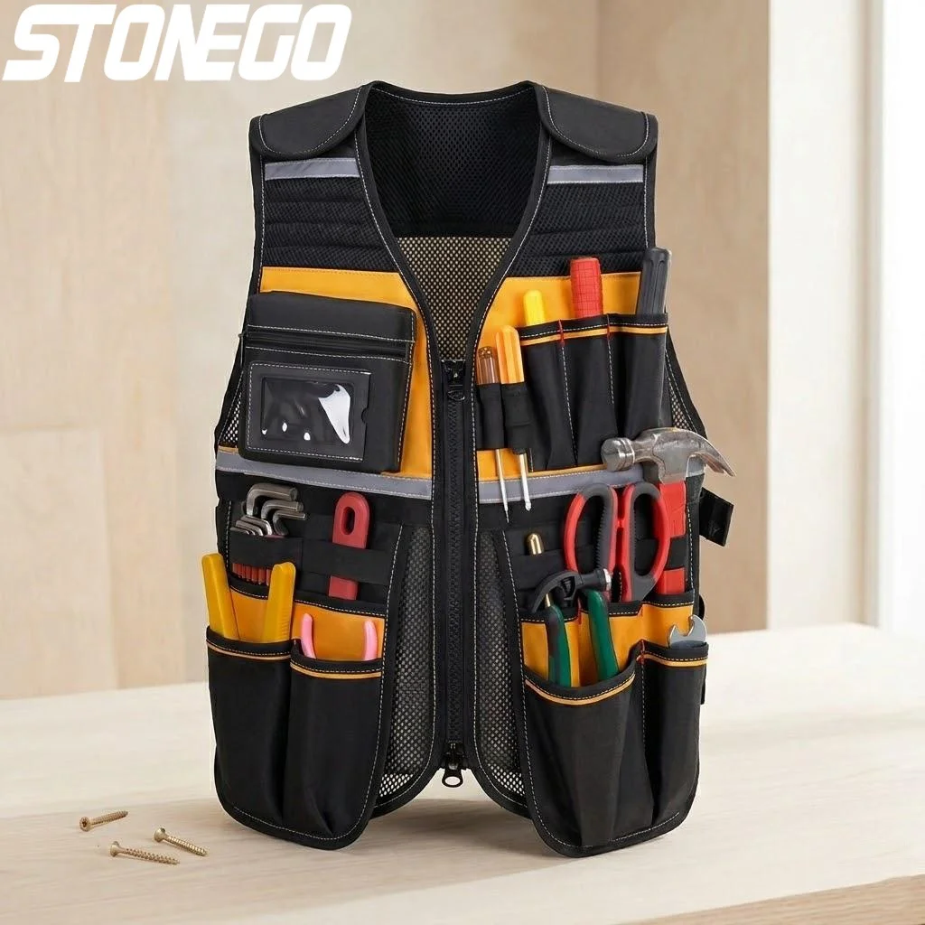 breathable-reflective-safety-work-vest-tool-storage-jacket-multi-pocket-construction-gardening-auto-repair-organizer