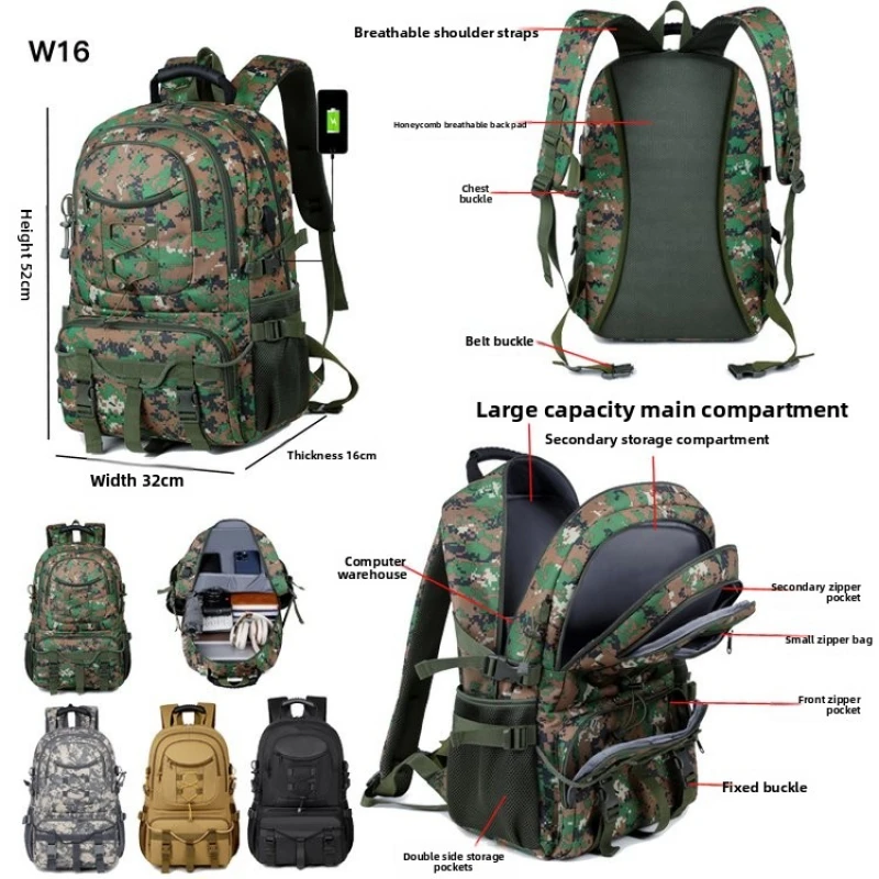

Outdoor Tactical Backpack For Men Camouflage Multifunctional Hiking Camping Men's Bagpack Waterproof Mountaineering Unisex Bag