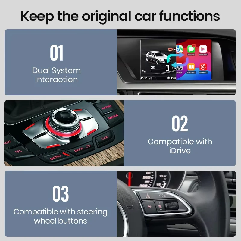 Wireless CarPlay Android Auto Interface Adapter For Audi A4 B8 A5 Q5 S5 2009-2016 with AirPlay Mirror Link Navi OEM  BT GPS