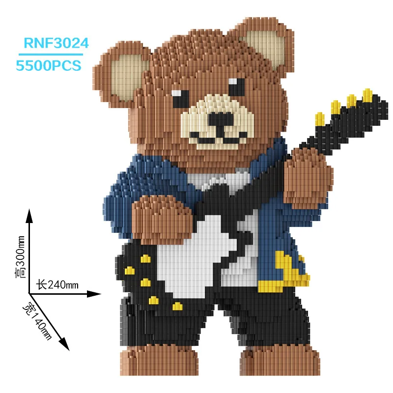 

28cm Brown Bear Building Blocks Band Teddy Bear Children's Toy Blocks Small Particle Bricks 3D Model Children's Gift