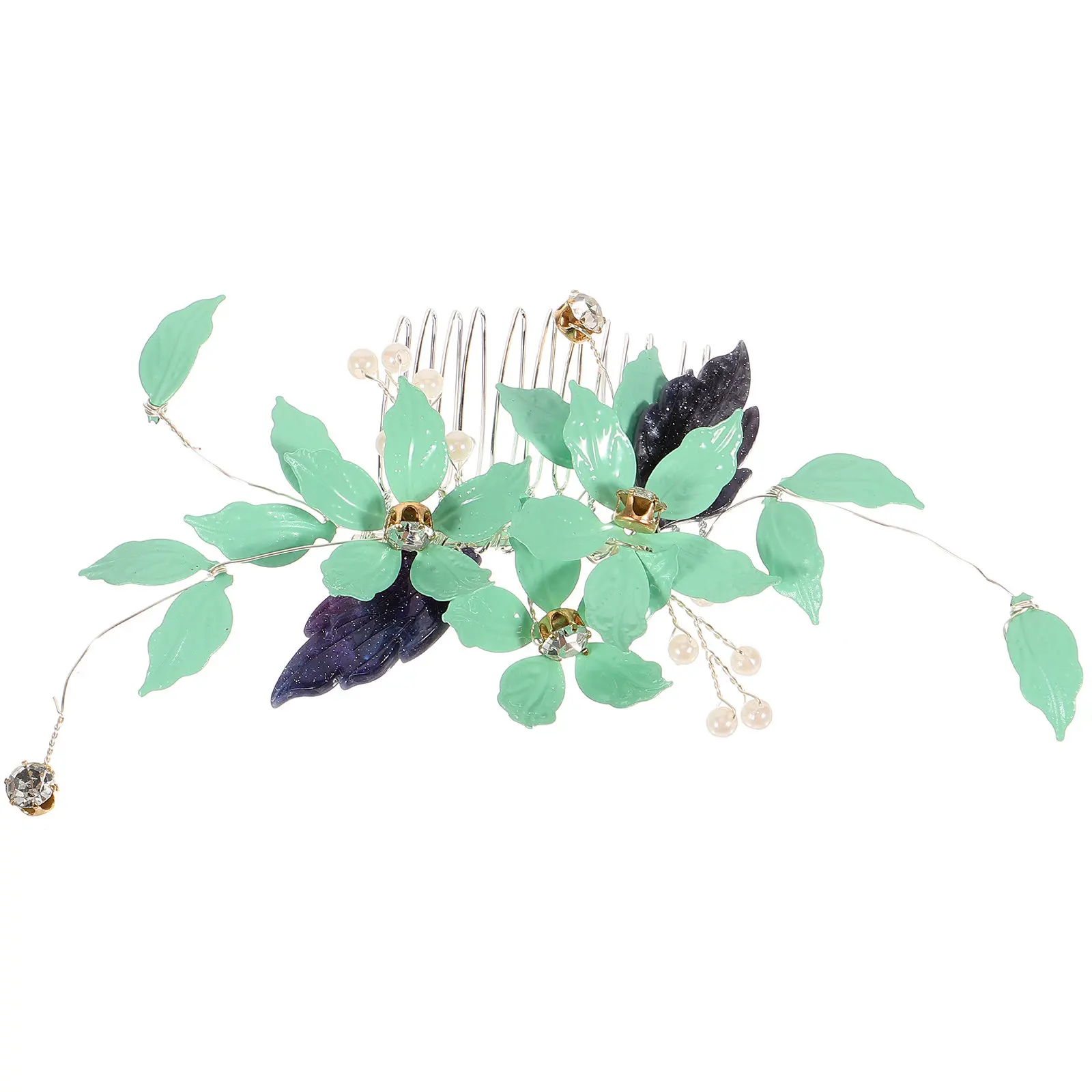 

Изысканная заколка-гребень для волос с жемчугом и листьями, свадебный аксессуар для женщин, для повседневной носки, вечеринок, праздников, косплея, элегантность