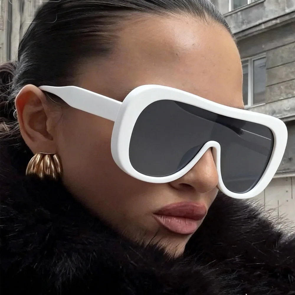 Vintage Oversized Shield-Sonnenbrille für Damen, modische schwarze braune quadratische Verlaufsgläser, Retro-Sonnenbrille für Herren, große Schattierungen