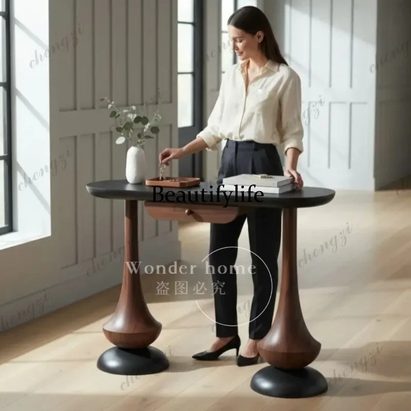 P41 French retro style solid wood entrance table, living room table, entrance foyer, color separation end-view display table