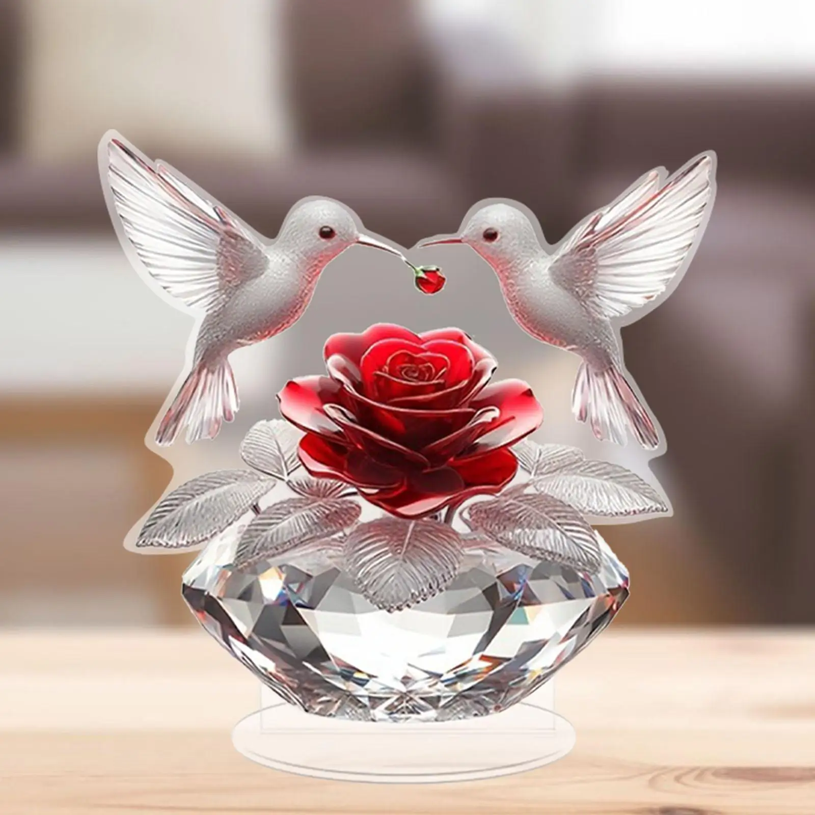 Bird Rose Flower Acrylic Desk Ornament Decorative Home Decor Sign for Anniversary Wedding Party