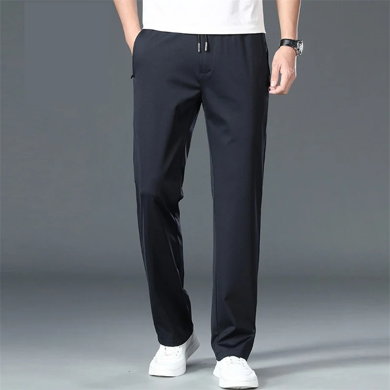 Брюки мужские прямые свободного покроя, Стрейчевые офисные штаны для работы, модель 9XL/7XL/6XL, синий цвет, 150 кг, летние