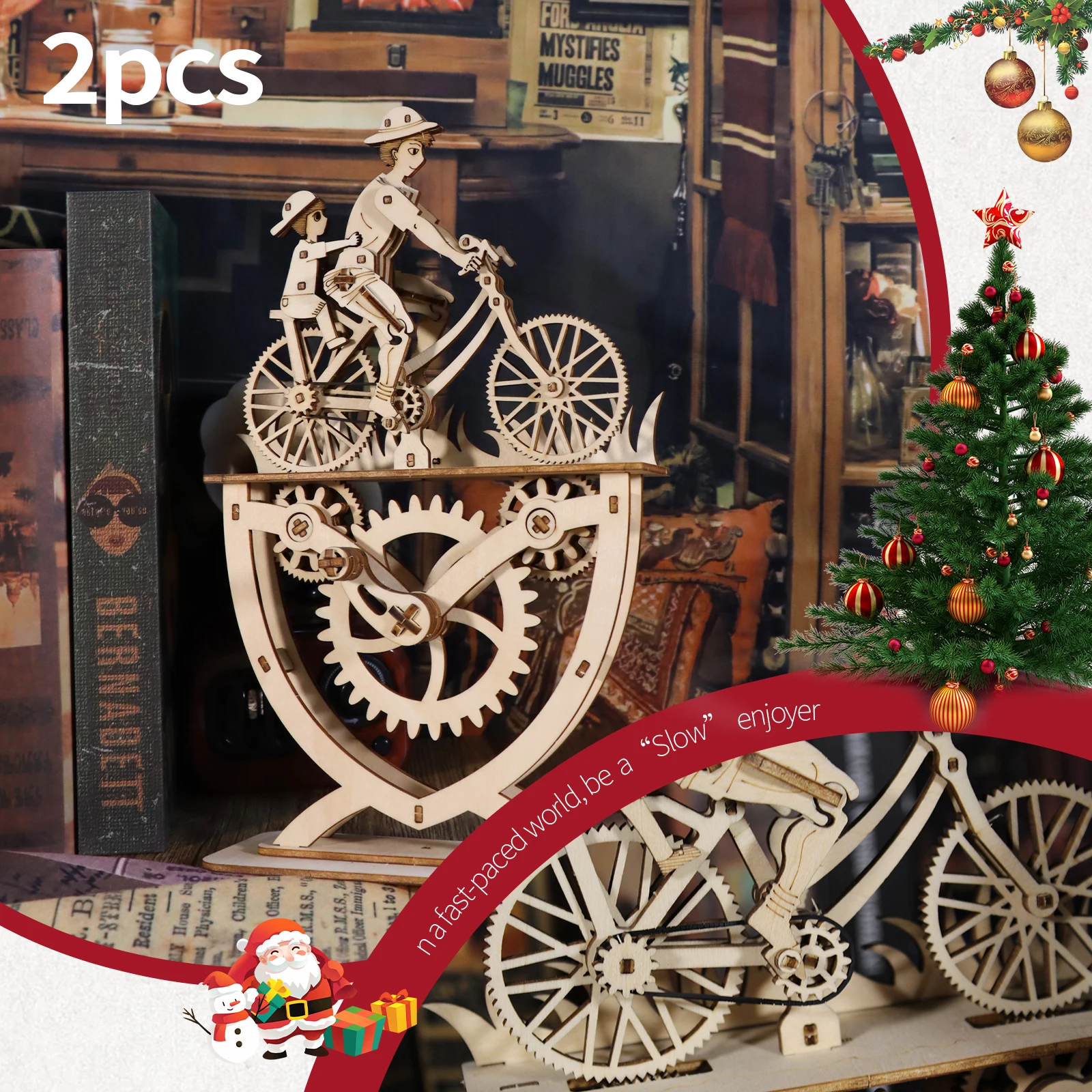 Rompecabezas de madera 3D para padre e hijo, hija, Kits de modelos de montaje de bicicleta hechos a mano, decoración creativa, 2 uds.
