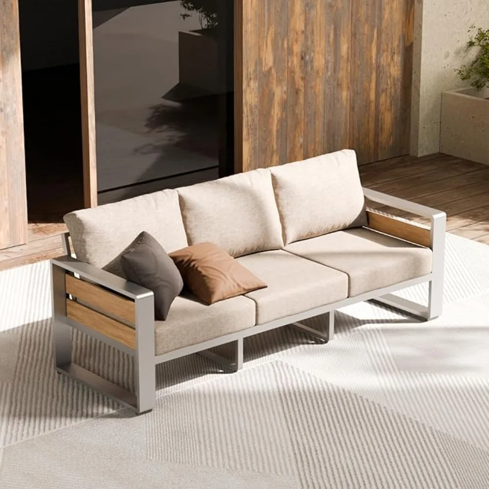 

1-Piece 3-Seat Outdoor Aluminum Patio Sofa – All-Weather Modern Metal Furniture with Washable Thick Cushions for Garden