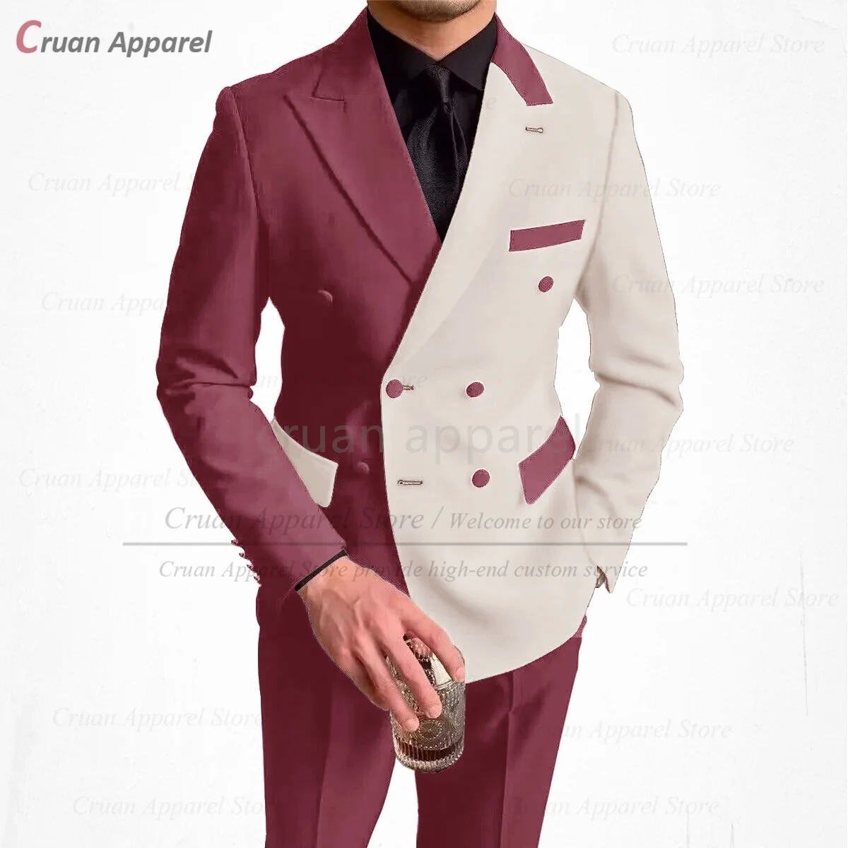 Fashion Beige Splicing Suit Set For Male Formal Banquet Slim Fit Outfits Wedding Party Tailor-made Grooms High Quality Tuxedos