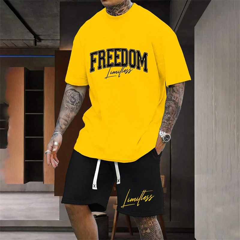 ชุดเซ็ตเสื้อยืดคอกลมและกางเกงข - Mens Fashion Streetwear บทวิจารณ์และราคา