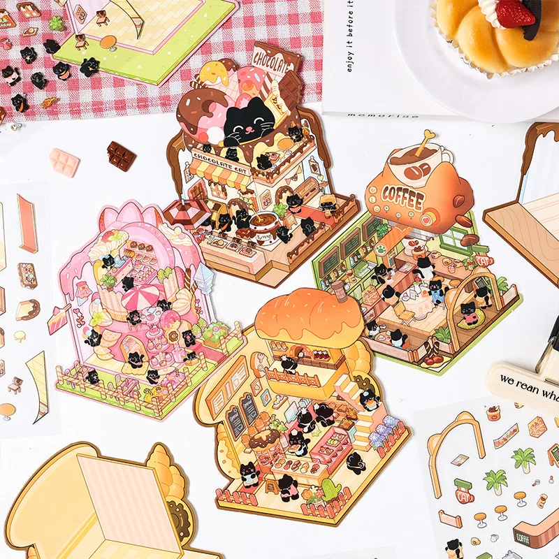 1pc Workshop 3D Stereoscopic Scene Stickers DIY Decompression Miniature Scene Handbook Stickers