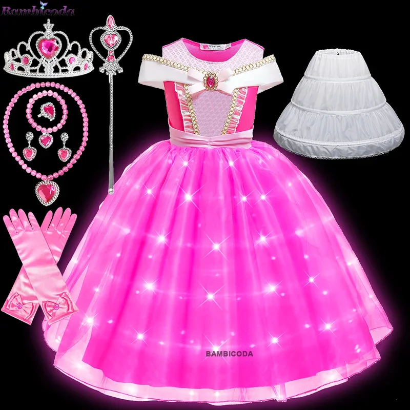 RT01 Girls Sleeping Beauty Aurora Cosplay Dress Off Shoulder Prom Gown Children Halloween Carnival Gift Fancy Party Princess*Jk2