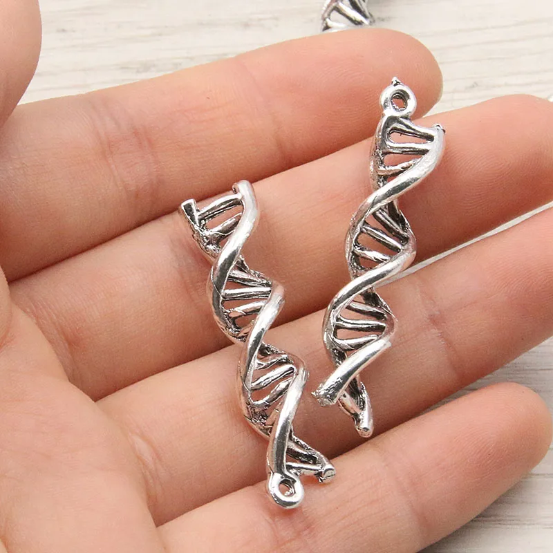 10PCS 8*39mm DNA Pendants Antique Silver Plated Science Gene Helix Charms DIY Supplies Jewelry Accessories