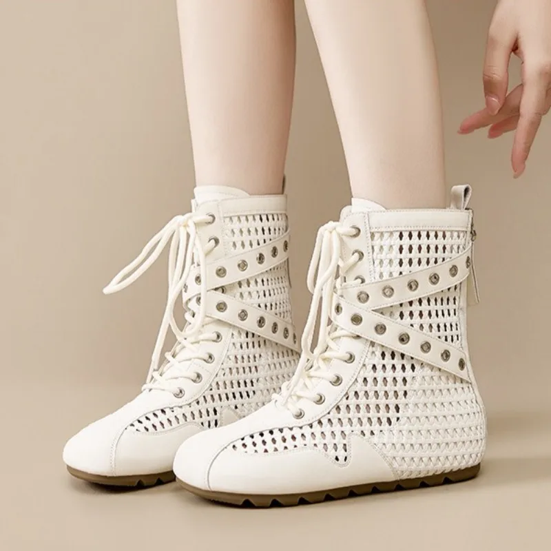 New Women's Shoes Fashion Hollow Out Flat Bottom Summer Boots for Woman Exquisite Boxing Ankle Boots Designer Shoes Botas Mujer