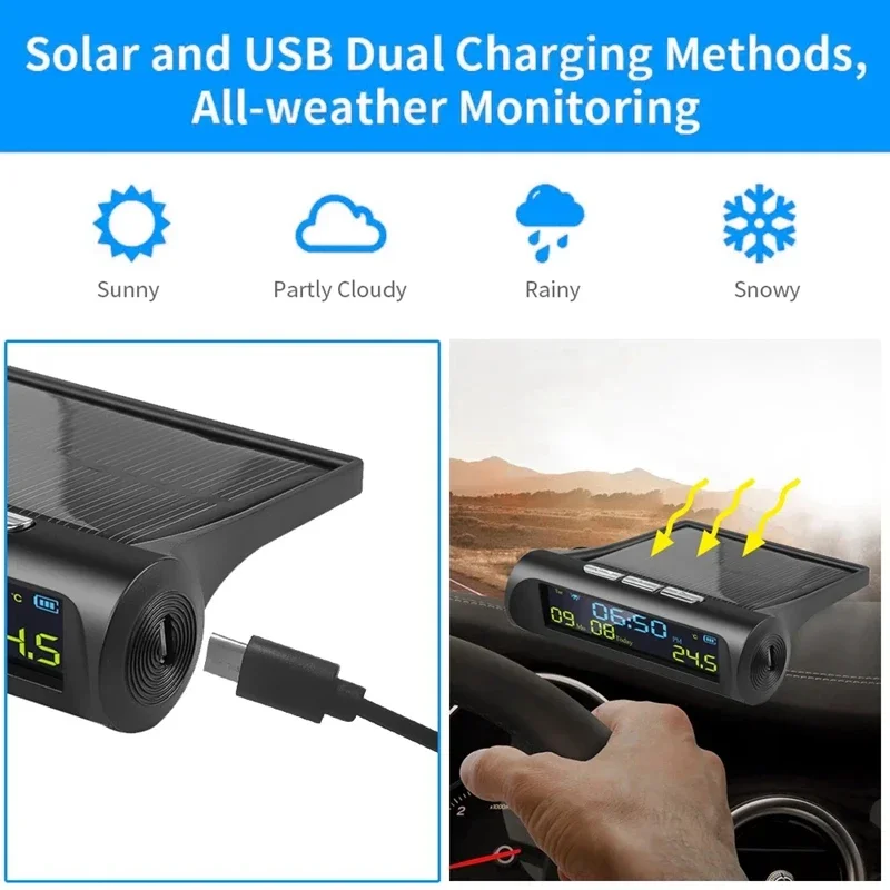 Pop Car Solar Digital Clock With LCD Time Date In-Car Temperature Display For Outdoor Personal Car Part Decoration A