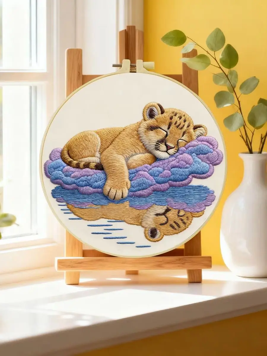 1 Stück 20X20CM/15X15CM 7,87/6,3 Zoll Löwen-Stickerei-Starter-Kit DIY-Kit DIY-Stickerei-Set für Anfänger – Detail 6